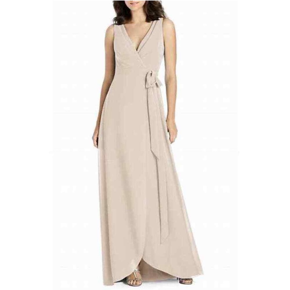 Jenny Packham Matte Chiffon Wrap Dress Pink